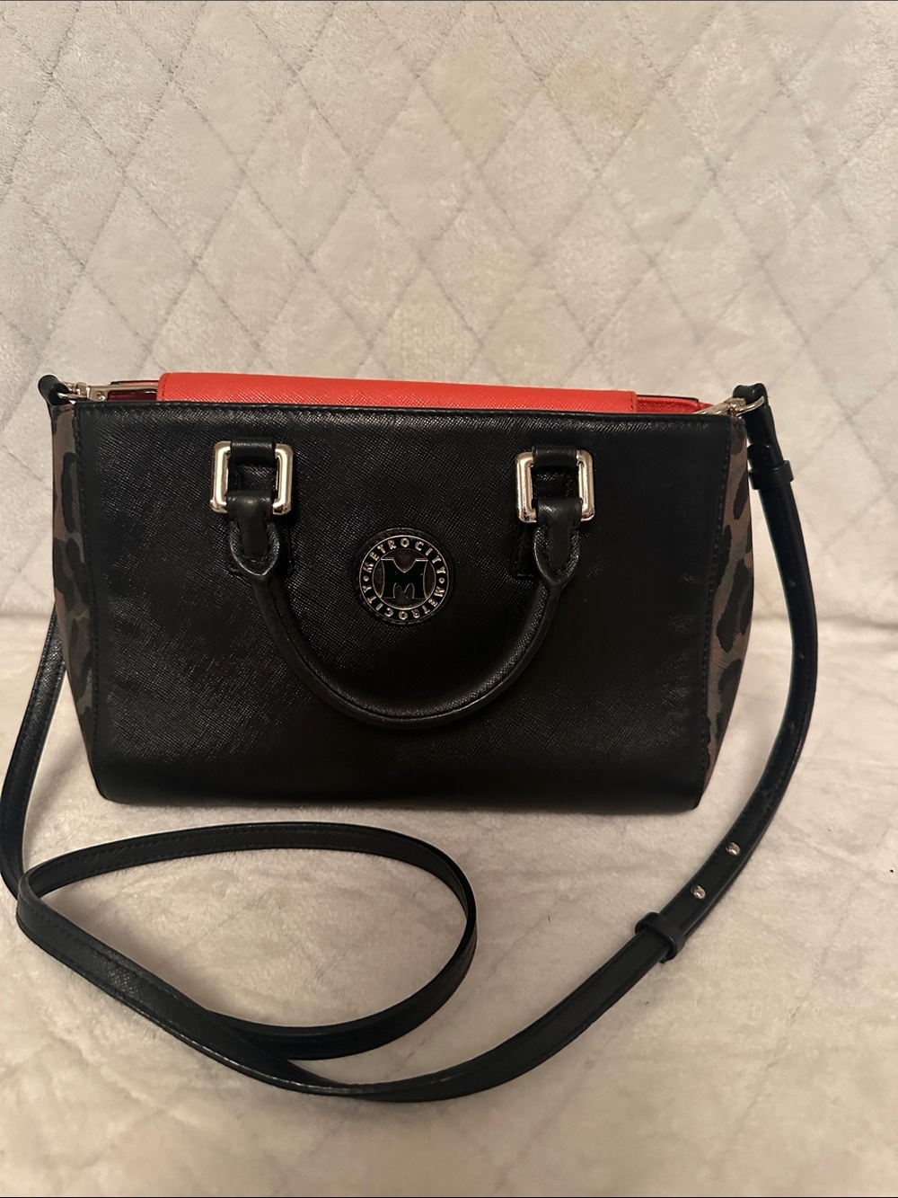 MetroCity Black Satchel with Orange interior and Camo sides